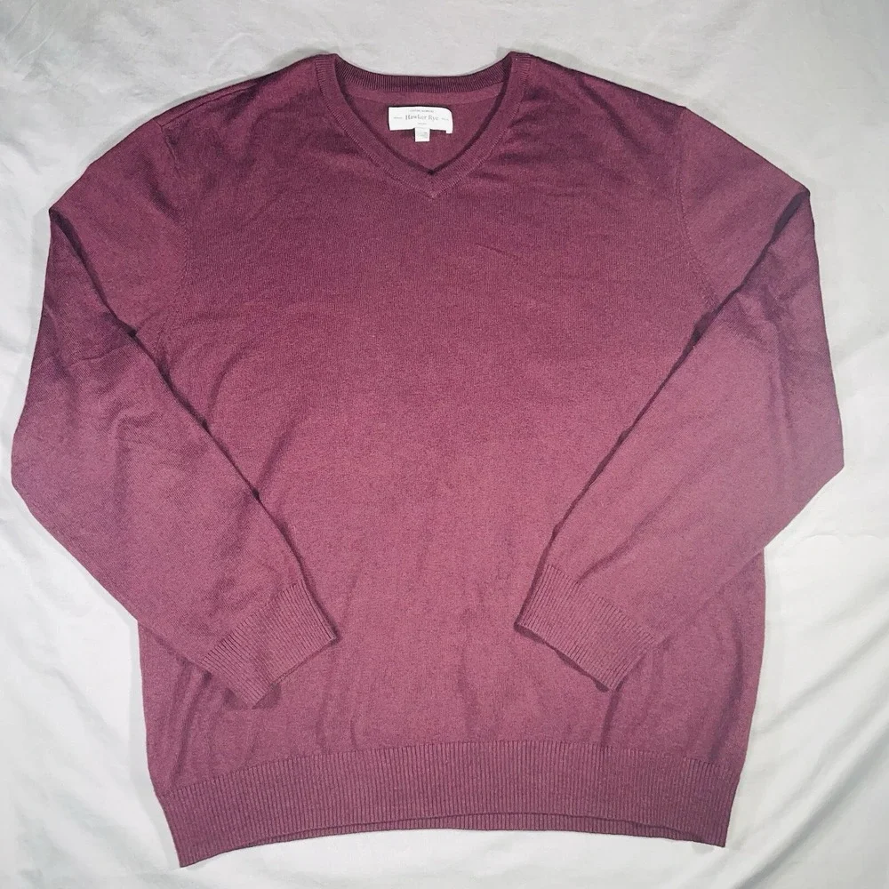 Hawker Rye Sweater Mens Extra Large Maroon Cotton Cashmere V‎ neck Lightweight
